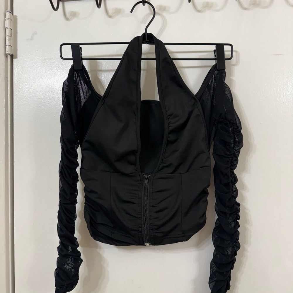 Black Ruched Halter Blouse